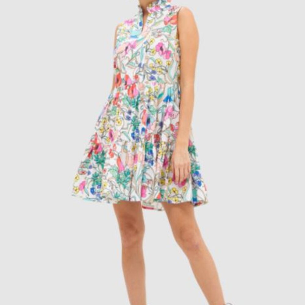 Oliphant Blue Pleated Mini Dress Sleeveless Resort Wear